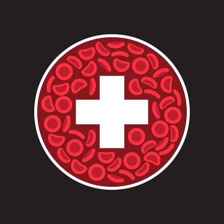 Blood Cells and cross in a circle - Vector illustrationのイラスト素材