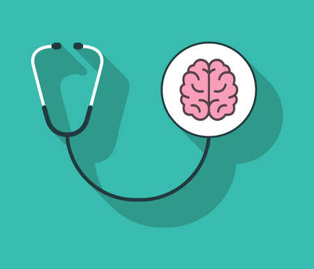 Mental health icon. Stethoscope with Brain. Vector illustration.のイラスト素材