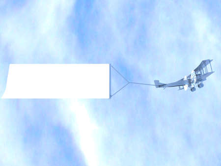 Airplane in sky with a mestome for an advertisementの写真素材