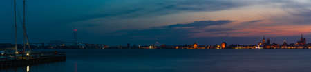 panorama photo of hansa town Stralsund at eveningの写真素材
