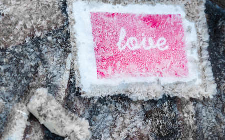 fozen love sticker with ice crystalsの写真素材