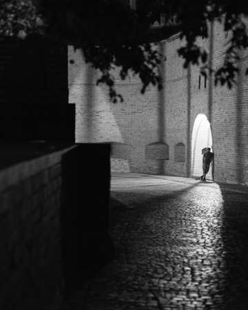 man listening to the street musicianの写真素材