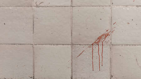 The traces of blood on the tiled wallの写真素材