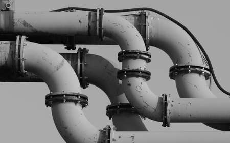 Water pipes on the construction site in black and whiteの写真素材