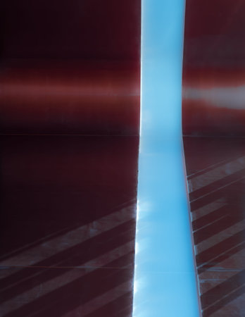 The red background with the blue line