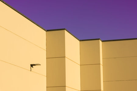 A single lamp on an orange wallの写真素材