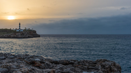 The lighthouse of Porto Colom on a rainy morning