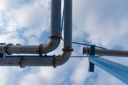 Water pipe system on a construction site with sky in the background