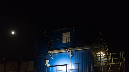 The closed window in a blue container