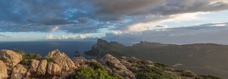 A panoramic view of the mountains in the east of Majorca, Spainの写真素材