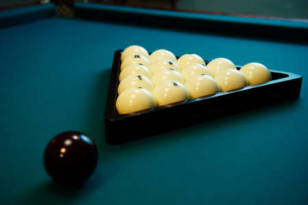 Billiard spheres on a green billiard tableの写真素材