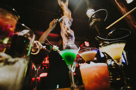 coctail in a fire in a nigth clubの写真素材