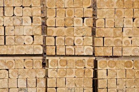Wood cut in square form stacked in clusters