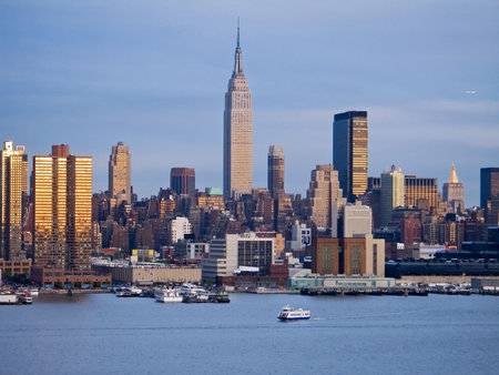 This is a shot of the NY skyline as the sun sets.