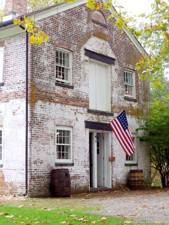 An historic old colonial brick building at Allaire State Park in New Jersey.の写真素材