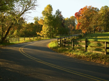 A view of a country road in a rural section of New Jersey during Autumn.