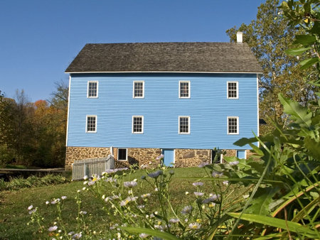 An old colonial mill at Historic Walnford in Crosswicks Creek Park in New Jersey.の写真素材