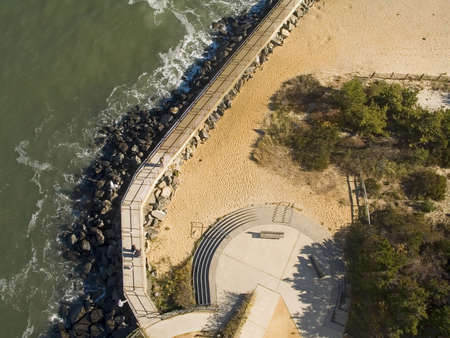A aerial view from the top of the Barnagat Lighthouse along the Jersey shore.の写真素材