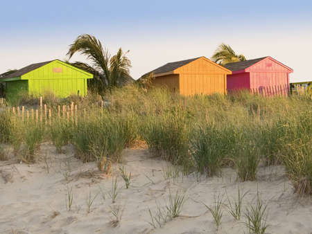 Some colorful small buildings on a beach in Sea Bright in New Jersey.の写真素材