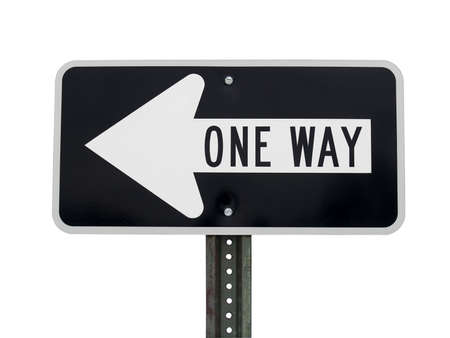 A silhouette shot of a one way sign. This image includes a clipping path.の写真素材