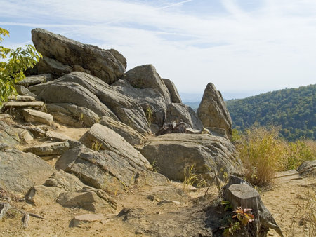 A group of large stones along the scenic Skyline Drive of Shenandoah National Park in West Virginia.の写真素材