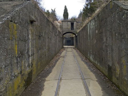 A perspective view of the battery walls at the decommissioned Fort Hancock on Sandy Hook in New...