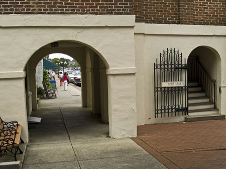 The sidewalk passes through a museum in the old city of Georgetown, South Carolina.の写真素材