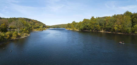A panoramic view of the Delaware River near Washington Crossing, between Pennsylvania and New Jersey.の写真素材