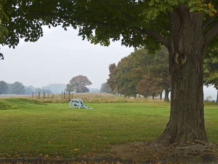 An early morning hazy view of Valley Forge National Historic Park in Pennsylvania.の写真素材