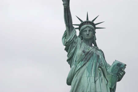 A  close-up view of the Statue of Liberty in New York Harbor.の写真素材