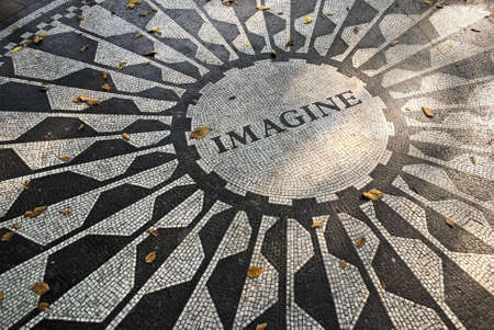 The "Imagine" mosaic located in Strawberry Fields, Central Park in Manhattan.の写真素材