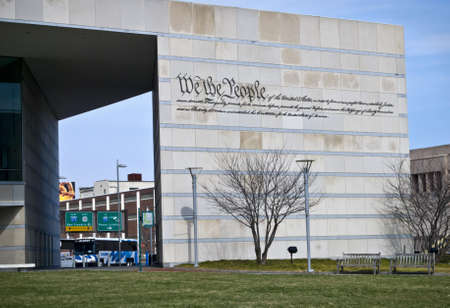 PHILADELPHIA - MARCH 11: The preamble to the constitution on the wall of The Constitution Center in Philadelpha on March 11, 2011.のeditorial素材
