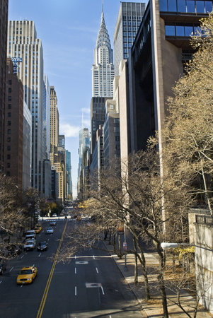 The view up 42nd St. from the East side of Manhattan.