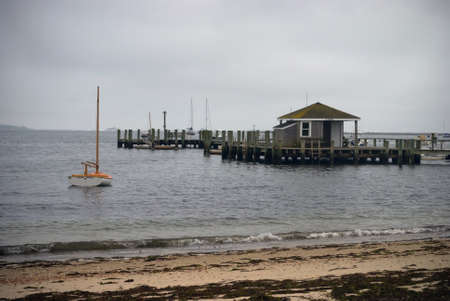 An overcast day at this Marina in Hyannis Port, Cape Cod, Massachusetts.の写真素材