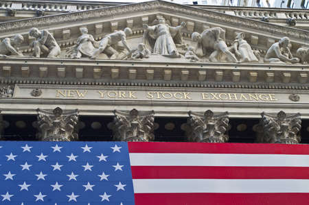 "NY Stock Exchange"  NEW YORK - SEPTEMBER 24:  The New York Stock Exchange building and a detailed look at the relief sculpture representing Integrity Protecting the Works of Man on September 24,2012.のeditorial素材