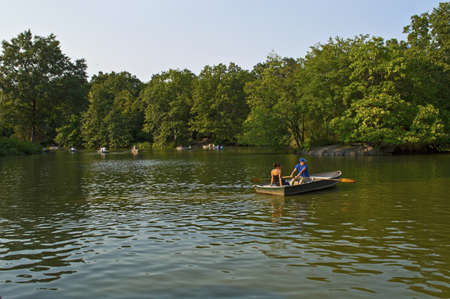 "Rowboat Central Park"  A couple on the boat pond in Central Park on a nice Summer afternoon.のeditorial素材