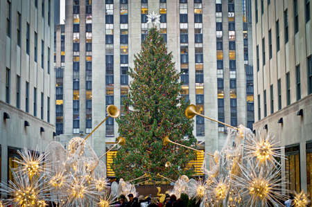 NEW YORK - NOVEMBER 30: Holiday Decorations and the Christmas tree in Rockefeller Center on November 30, 2012 in  New York City.のeditorial素材