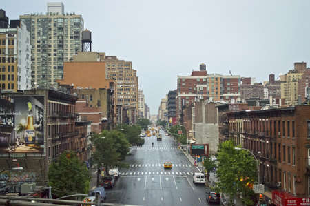 NEW YORK - JUNE 29: An early morning view of the buildings along Ninth Ave. in Manhattan on June 29, 2012 in New York City. Ninth Ave is the new "hot spot"on the West Side of Manhattan.のeditorial素材