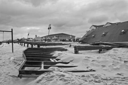 BELMAR, NEW JERSEY/USA OCTOBER 30: The badly damaged boardwalk the day after Hurricane Sandy on October 30 2012 in Belmar, NJ.のeditorial素材