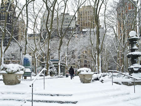 Bryant Park in Manhattan after an early morning snow.の写真素材