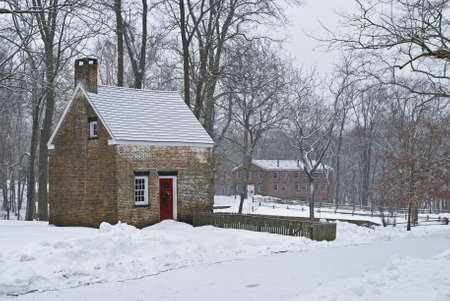 A snowy Winter scene in historic Allaire Village in New Jersey.のeditorial素材