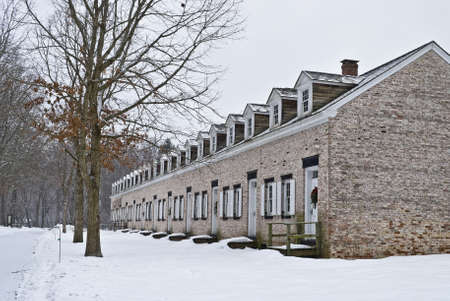The historic row home living quarters of the workers in The Historic Allaire Village in New Jersey.のeditorial素材