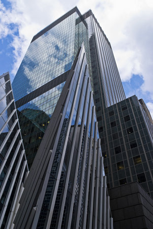 Tall modern skyscrapers on 42nd St. in mid-town Manhattan.