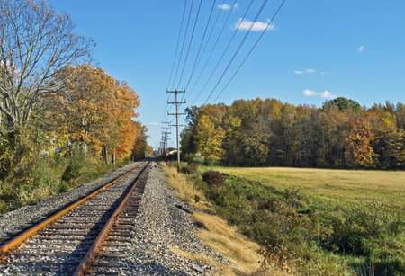 A rural Fall scene along the railroad tracks in Englishtown New Jersey 