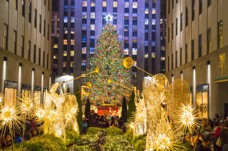 NEW YORK-DEC 5  Rockefeller Center all decorated surrounding the newly lit Christmas tree on December 5, 2013 のeditorial素材