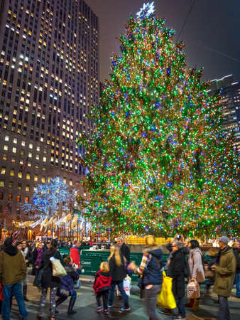 NEW YORK-DEC 5  Rockefeller Center all decorated surrounding the newly lit Christmas tree on December 5, 2013 のeditorial素材