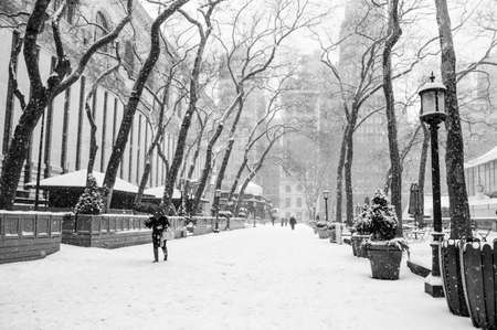 Bryant Park in black and white during a recent snow storm の写真素材