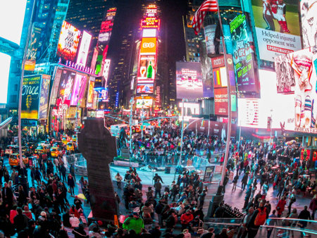 NEW YORK-DECEMBER 5  A fish eye lens view of  a crowded Times Square at night on  December 5 2013 in...