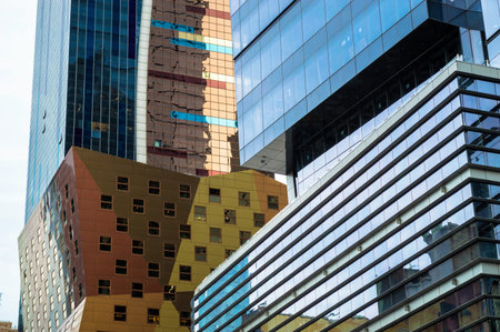 Colorful modern glass office buildings in midtown Manhattan 