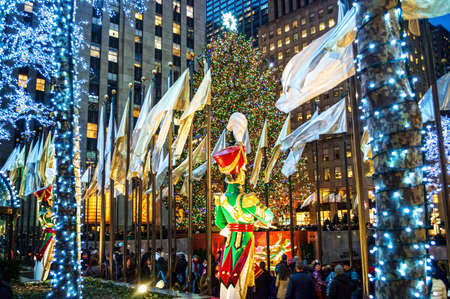 NEW YORK-DECEMBER 12: Christmas lights around Rockefeller Center during the holiday season on December 12, 2014 in Manhattan.のeditorial素材